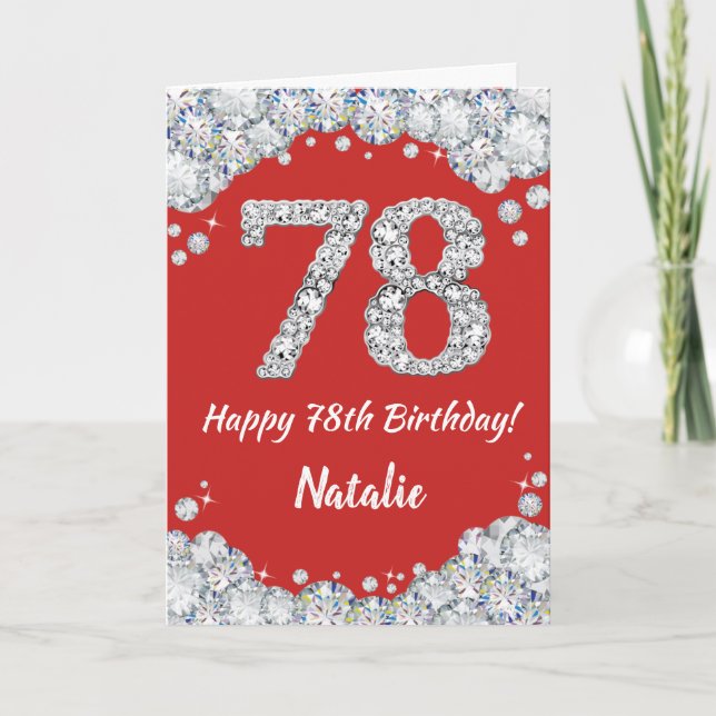 Happy 78th Birthday Red and Silver Glitter Card (Front)