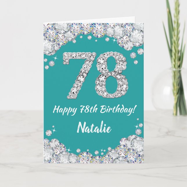 Happy 78th Birthday Teal and Silver Glitter Card (Front)