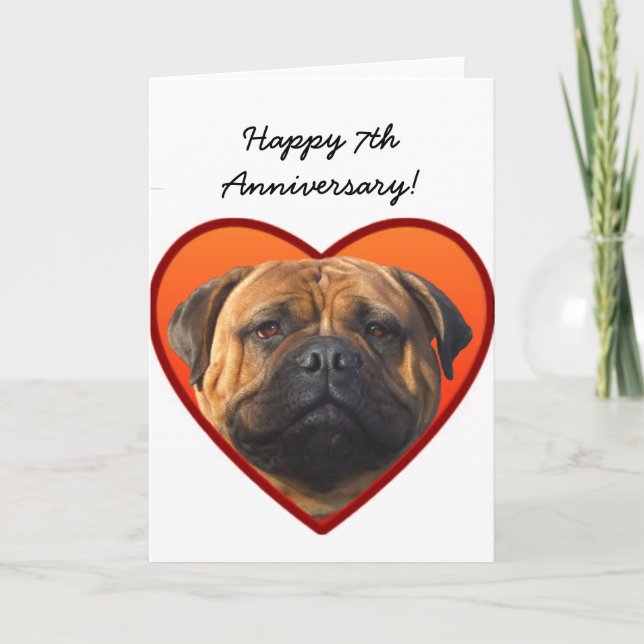 Happy 7th Anniversary Bullmastiff greeting card (Front)