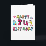 Happy 7th Birthday 7 year old wishes Card<br><div class="desc">Happy 7th Birthday. Funny and cute Birthday design with lovely teddy bear holding a gift and a funny pencil writing the birthday wishes. A perfect match for clothing,  shirts and accessories.</div>