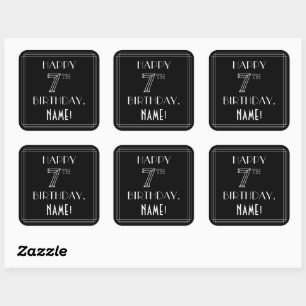 HAPPY 7TH BIRTHDAY; Art Deco Style; Custom Name Square Sticker