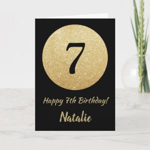 Happy 7th Birthday Black and Gold Glitter Card