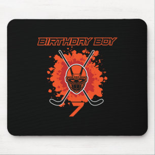 Happy 7th Birthday Boy Black And Orange Hockey Mas Mouse Pad