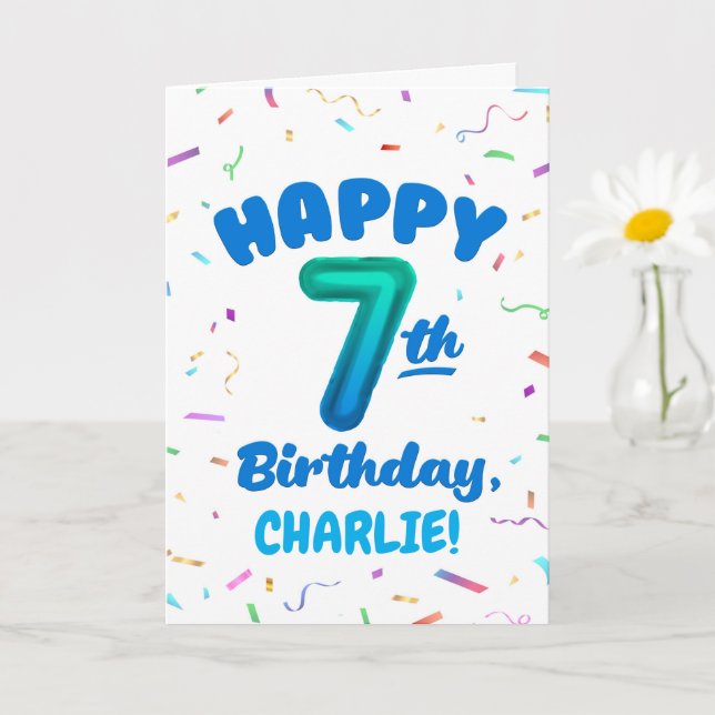 Happy 7th Birthday Card with Custom Name (Small Plant)