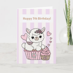Happy 7th Birthday Cute Llama Girl Card