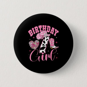 Happy 7th Birthday Girl Outfit Rodeo Western Cowgi 2 Inch Round Button