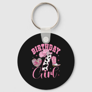 Happy 7th Birthday Girl Outfit Rodeo Western Cowgi Keychain