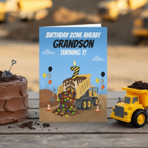 Happy 7th Birthday Grandson Dump Truck Card