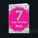 Happy 7th Birthday Hot Pink and Silver Glitter Card<br><div class="desc">Happy 7th Birthday Hot Pink and Silver Glitter Card with personalized name. For further customization,  please click the "Customize it" button and use our design tool to modify this template.</div>