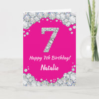 Happy 7th Birthday Hot Pink and Silver Glitter