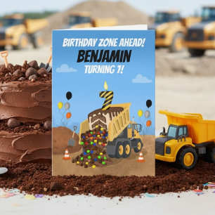 Happy 7th Birthday Personalize Dump Truck Card