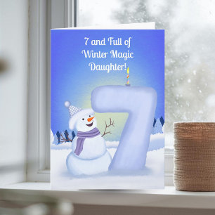 Happy 7th Birthday Snowman with a Snowy Seven Card
