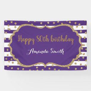 Happy 80th Birthday Banner Purple and Gold Glitter