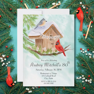  Happy 80th Birthday Birds at Birdhouse Invitation
