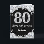 Happy 80th Birthday Black and Silver Glitter Card<br><div class="desc">Happy 80th Birthday Black and Silver Glitter Card with personalized name. For further customization,  please click the "Customize it" button and use our design tool to modify this template.</div>