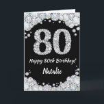Happy 80th Birthday Black and Silver Glitter Card<br><div class="desc">Happy 80th Birthday Black and Silver Glitter Card with personalized name. For further customization,  please click the "Customize it" button and use our design tool to modify this template.</div>