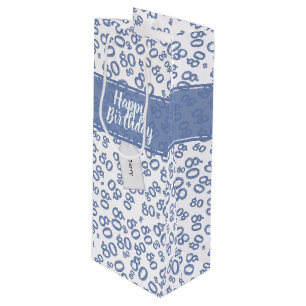 Happy 80th Birthday Blue and White Number Pattern Wine Gift Bag