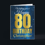 Happy 80th Birthday Blue Gold Card<br><div class="desc">A gorgeous blue and gold effect birthday card. This space themed design is the perfect way to wish someone a 'happy 80th birthday'. Personalize with our own custom name and message. Gold and white typography on a universe background.</div>