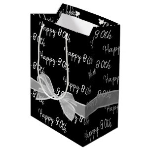 Happy 80th Birthday Bow On Black Medium Gift Bag