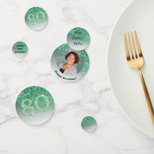 Happy 80th Birthday Chic Falling Green Glitter Confetti