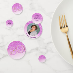 Happy 80th Birthday Chic Falling Pink Glitter Confetti