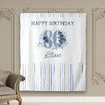 Happy 80th Birthday Coastal Blue Floral Number 80 Tapestry<br><div class="desc">80th birthday party backdrop with number 90 decorated with rose buds, flower blooms and foliage in shades of coastal blue and sand. Subtle feminine and elegant design with watercolor floral arrangements, paint splatters and brush strokes. Perfect for 80th birthday celebration with coastal vibe, beach house or lakeside or water front...</div>