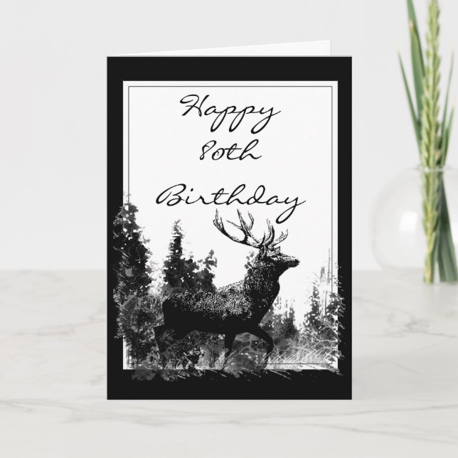 Happy 80th Birthday Custom Vintage Stag, Deer Card (Front)