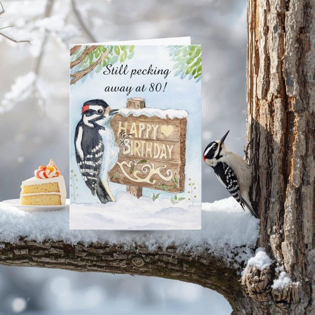 Happy 80th Birthday Downy Woodpecker Card (Creator Uploaded)