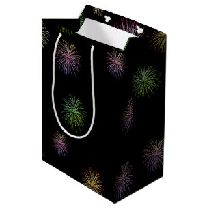 Happy 80th Birthday fireworks on black Medium Gift Bag
