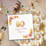 Happy 80th Birthday Floral Gold Number 80 Party Napkin<br><div class="desc">80th birthday party napkins with personalized Happy Birthday and gold number 80 decorated with pretty flowers. Feminine and elegant design with watercolor floral arrangements in shades of pink yellow orange and purple. Perfect for 80th birthday celebration,  spring or summer birthday lunch,  garden tea party etc.</div>