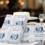 Happy 80th Birthday Floral Number 80 Wrapping Paper<br><div class="desc">Happy 80th birthday wrapping paper with fully editable wording to personalize as you wish. Design features number 80 decorated with rose buds,  flower blooms and foliage in shades of coastal blue and sand. Subtle feminine and elegant design with watercolor floral arrangements,  paint splatters and brush strokes.</div>