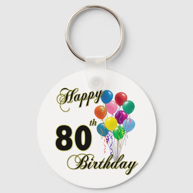 Happy 80th Birthday Gifts and Birthday Apparel Keychain (Front)