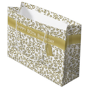 Happy 80th Birthday Gold and White Number Pattern Large Gift Bag