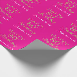 Happy 80th Birthday Gold Glitter and Hot Pink Wrapping Paper