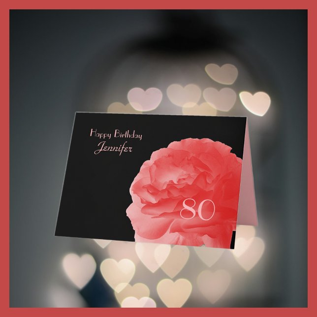 Happy 80th Birthday Greeting Card, Coral Rose Card (Creator Uploaded)