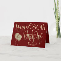 Happy 80th Birthday Name Gold Text Burgundy