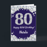 Happy 80th Birthday Navy Blue and Silver Glitter Card<br><div class="desc">Happy 80th Birthday Navy Blue and Silver Glitter Card with personalized name. For further customization,  please click the "Customize it" button and use our design tool to modify this template.</div>