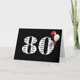 Happy 80th Birthday On Black With Balloons Card