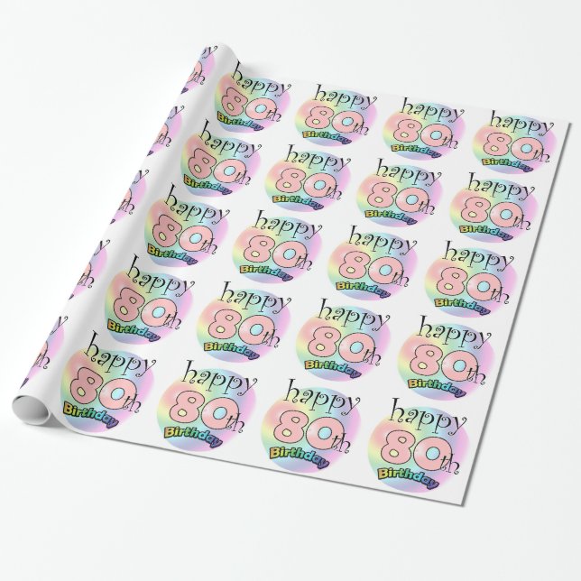 Happy 80th Birthday (pink) Wrapping Paper (Unrolled)