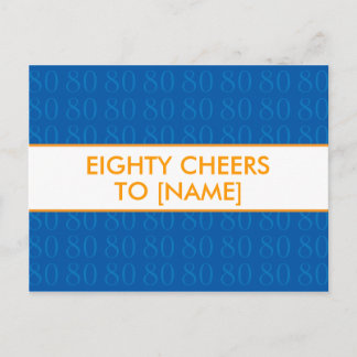 Happy 80th Birthday Postcards - Cheers in Blue