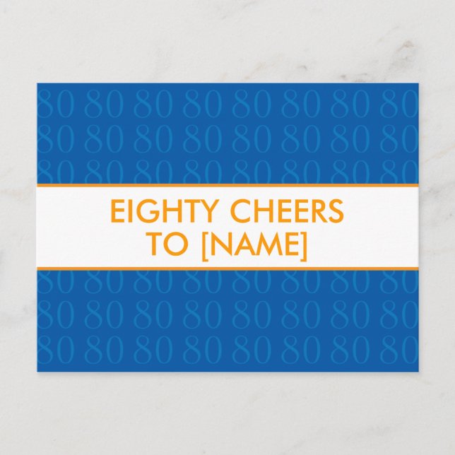 Happy 80th Birthday Postcards - Cheers in Blue (Front)