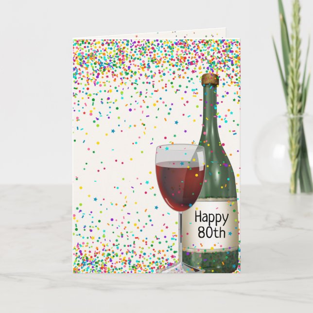 Happy 80th Birthday wine bottle Card (Front)