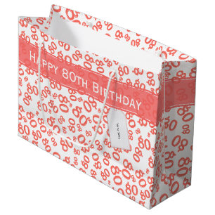 Happy 80th Coral/White Random Number Pattern Large Gift Bag