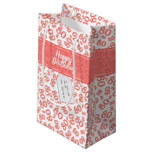 Happy 80th Coral/White Random Number Pattern Small Gift Bag
