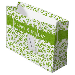 Happy 80th Green/White Random Number Pattern Large Gift Bag