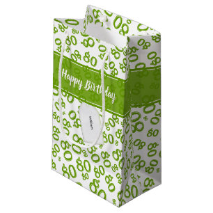 Happy 80th Green/White Random Number Pattern Small Gift Bag