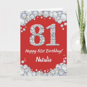 Happy 81st Birthday Red and Silver Glitter Card