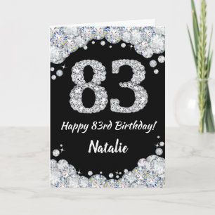 Happy 83rd Birthday Black and Silver Glitter Card