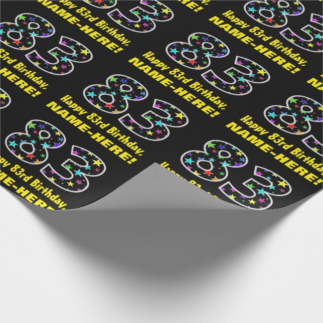 Happy 83rd Birthday, Fun Colourful Stars Pattern 8 Wrapping Paper (Corner)