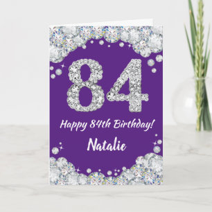 Happy 84th Birthday Purple and Silver Glitter Card